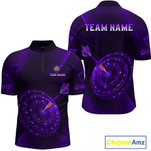 Load image into Gallery viewer, Custom Neon Purple Cyber Dartboard Darts Shirt for Men Darts Team Jerseys Polo &amp; 1/4 Zip NNT132