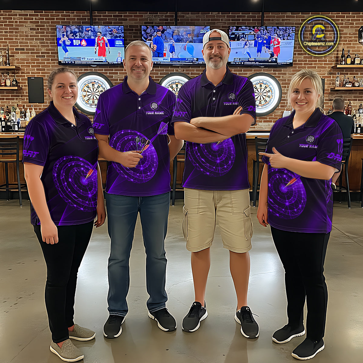 Custom Neon Purple Cyber Dartboard Darts Shirt for Men Darts Team Jerseys Polo & 1/4 Zip NNT132