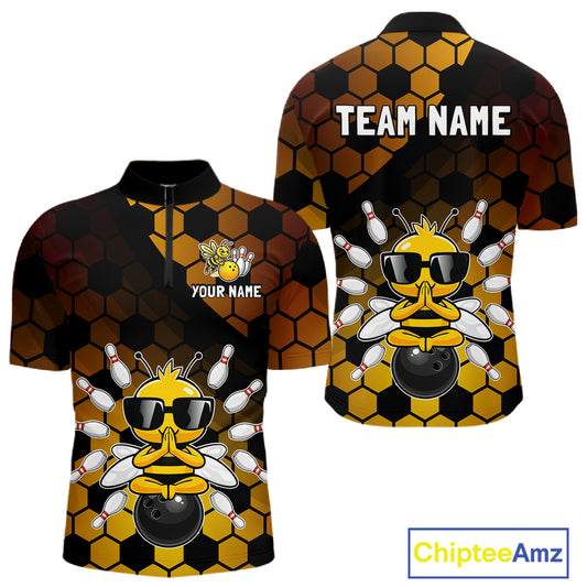 Custom Funny Bee Bowling Jersey for Men Bowling Team Shirts Bowling Polo & 1/4 Zip HNT267