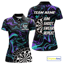 Load image into Gallery viewer, Turquoise-Purple Pattern Aim Shoot Swear Repeat Darts Team Jerseys Dart Shirts For Women NNT168