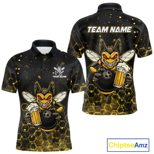 Custom Funny Beer Bee Bowling Jersey for Men Bowling Team Shirts Polo & 1/4 Zip HNT191