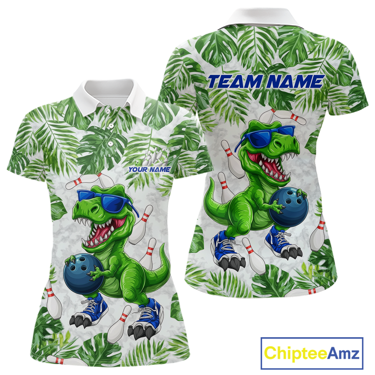 Custom Funny Dinosaur Bowling Jersey for Women Bowling Tournament Polo & 1/4 Zip Bowling Team Shirts HNT214