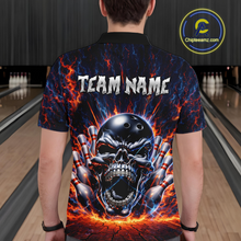 Load image into Gallery viewer, Custom Skull Bowling Jersey for Men - Flaming Strike Personalize Bowling Team Shirt Polo &amp; 1/4 Zip HNT215