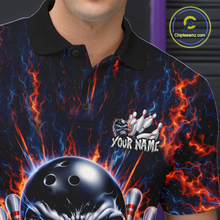 Load image into Gallery viewer, Custom Skull Bowling Jersey for Men - Flaming Strike Personalize Bowling Team Shirt Polo &amp; 1/4 Zip HNT215