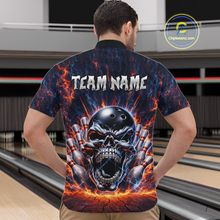 Load image into Gallery viewer, Custom Skull Bowling Jersey for Men - Flaming Strike Personalize Bowling Team Shirt Polo &amp; 1/4 Zip HNT215