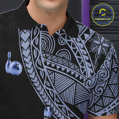 Black and Blue Tribal Pattern Bowling Jersey for Woen Bowling Uniform Bowling Team Shirts HNT225