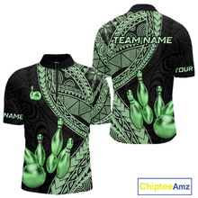 Load image into Gallery viewer, Black and Green Tribal Pattern Bowling Jersey for Men Bowling Uniform Bowling Team Shirts HNT225