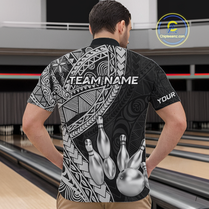 Black and White Tribal Pattern Bowling Jersey for Men Bowling Uniform Bowling Team Shirts HNT225