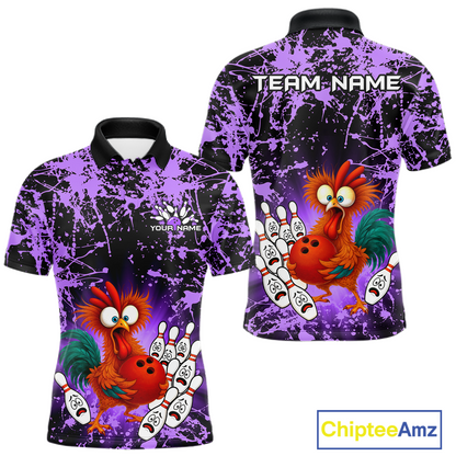 Purple Funny Chicken Bowling Jersey for Men Bowling League Bowling Team Shirts Polo & 1/4 Zip HN232