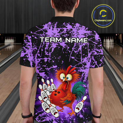Purple Funny Chicken Bowling Jersey for Men Bowling League Bowling Team Shirts Polo & 1/4 Zip HN232