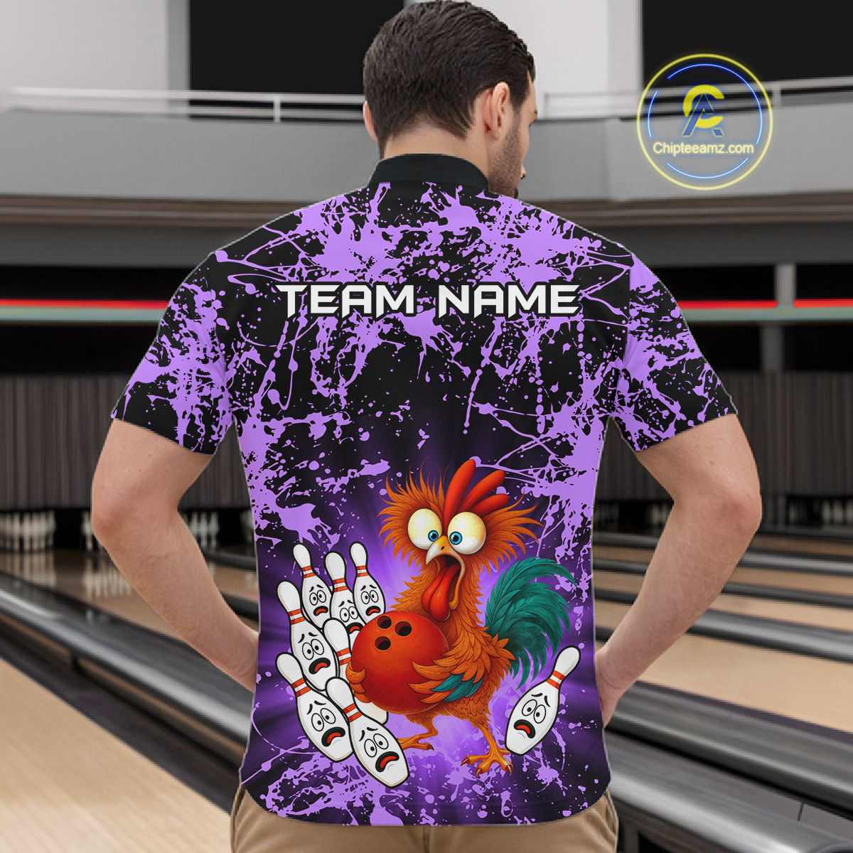 Purple Funny Chicken Bowling Jersey for Men Bowling League Bowling Team Shirts Polo & 1/4 Zip HN232