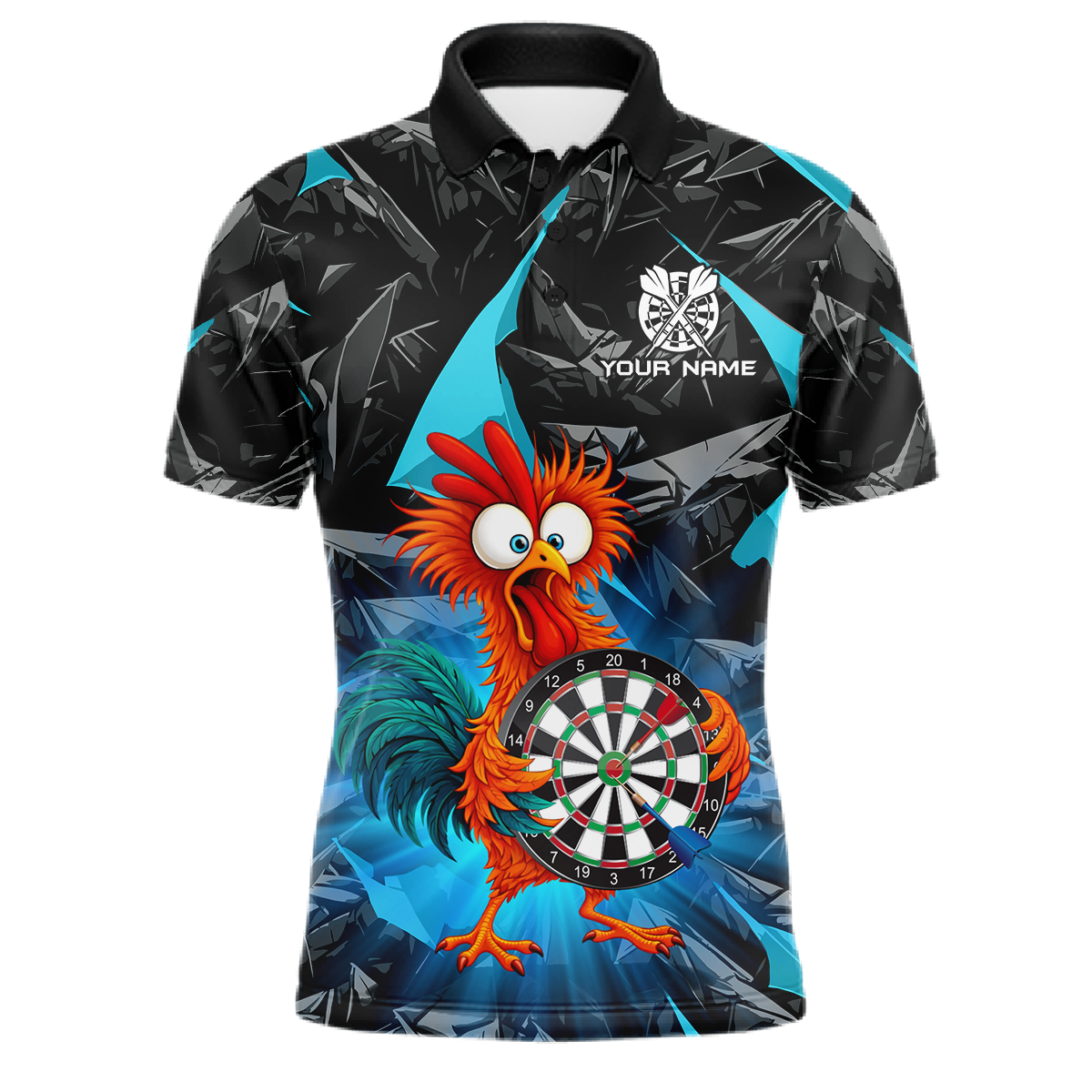 Custom Funny Turquoise Chicken Dart Shirts For Men Dart Board Gifts Darts Team Jerseys Dart League NNT152