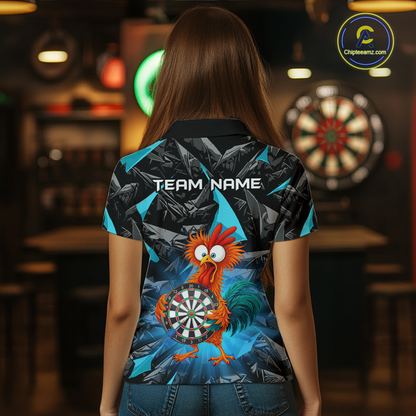 Custom Funny Turquoise Chicken Dart Shirts For Women Dart Board Gifts Darts Team Jerseys Dart League NNT152