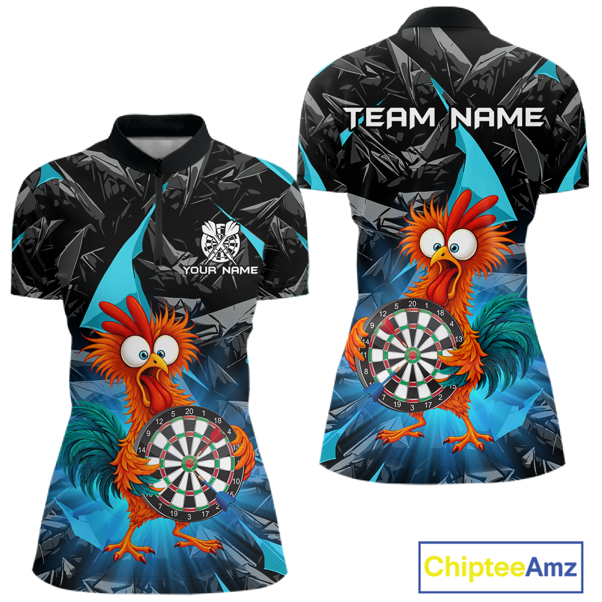 Custom Funny Turquoise Chicken Dart Shirts For Women Dart Board Gifts Darts Team Jerseys Dart League NNT152