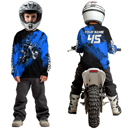 Blue Youth Dirt Bike Jersey Adult Kid Upf30+ Custom Motocross Jersey Off-Road Jersey DNT50