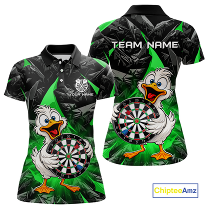 Custom Green Duck Funny Dart Shirt Dart Team Jersey for Women Dartboard Polo & 1/4Zip NNT167