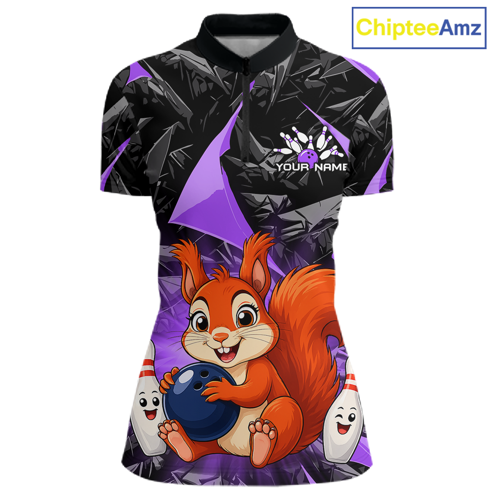 Funny Purple Squirrel Custom Bowling Jersey for Women Bowling Team Shirts Bowling League HNT302