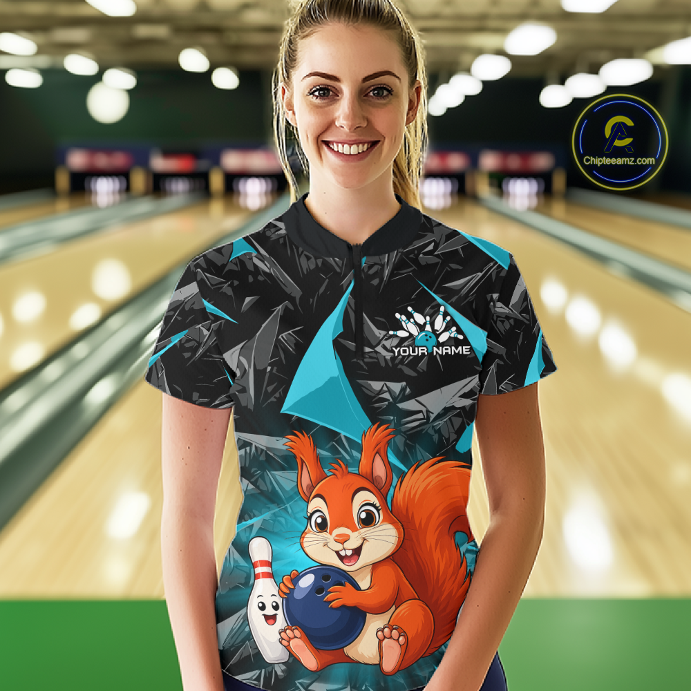 Funny Turquoise Squirrel Custom Bowling Jersey for Women Bowling Team Shirts Bowling League HNT302