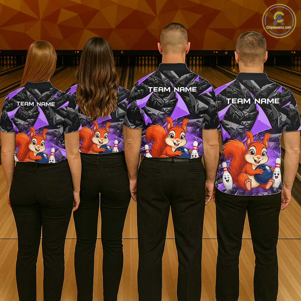 Funny Purple Squirrel Custom Bowling Jersey for Men Bowling Team Shirts Bowling League HNT302