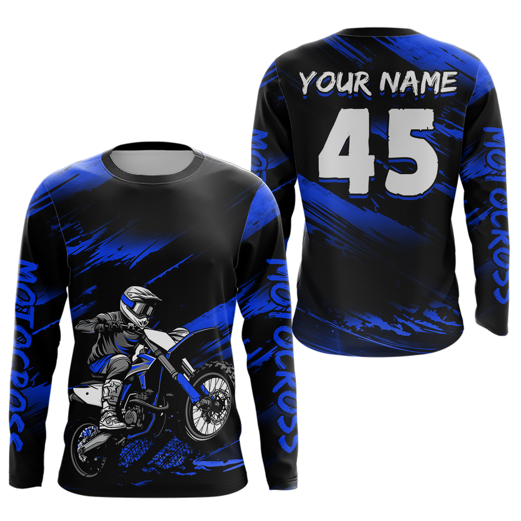 Blue Motocross Shirts Personalized Racing Jersey Dirt Bike Jersey Kid Men Women UPF30+ DNT15