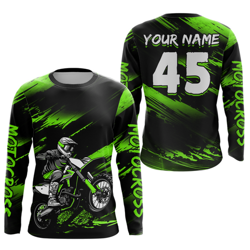Green Motocross Shirts Personalized Racing Jersey Dirt Bike Jersey Kid Men Women UPF30+ DNT15