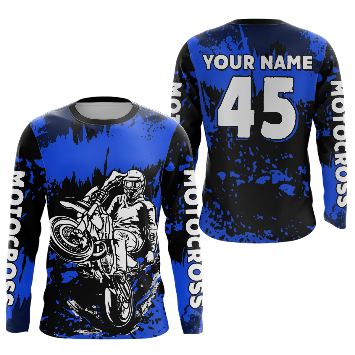 Custom Blue Motocross Jersey for Men Women Kids UPF30+ MX Motorcycle Racing DNT22