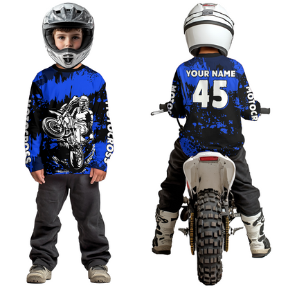 Custom Blue Motocross Jersey for Men Women Kids UPF30+ MX Motorcycle Racing DNT22