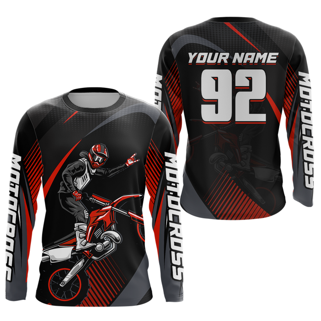 Personalized Red Motocross Shirts Racing Jersey Dirt Bike Jersey Kid Men Women UPF30+ DNT14