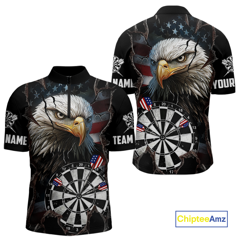 Custom US Flag Eagle Dart Shirts For Men Dart Board Gifts Darts Team Jerseys Dart League NNT154