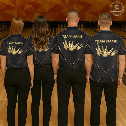 Custom Black Gold Bowling Jersey for Women Bowling Team Shirts Polo & 1/4 Zip Bowling League HNT474