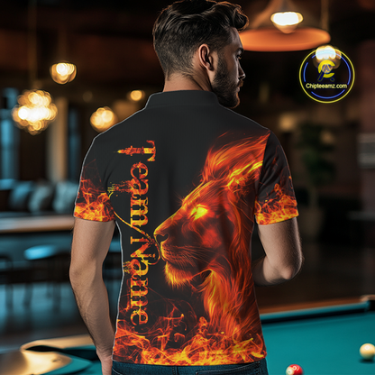 Custom Flame Lion 8 Ball Billiard Shirts for Men Billiard Team Shirts Billiard League Polo & 1/4 Zip NNT96