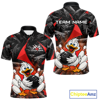 Custom Red Funny Duck Bowling Jersey for Men Bowling League Bowling Team Shirts Polo & 1/4 Zip HN233