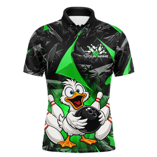 Custom Green Funny Duck Bowling Jersey for Men Bowling League Bowling Team Shirts Polo & 1/4 Zip HN233