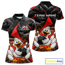 Load image into Gallery viewer, Custom Red Funny Duck Bowling Jersey for Women Bowling League Bowling Team Shirts Polo &amp; 1/4 Zip HN233