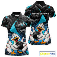 Load image into Gallery viewer, Custom Turquoise Funny Duck Bowling Jersey for Women Bowling League Bowling Team Shirts Polo &amp; 1/4 Zip HN233
