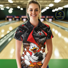Load image into Gallery viewer, Custom Red Funny Duck Bowling Jersey for Women Bowling League Bowling Team Shirts Polo &amp; 1/4 Zip HN233