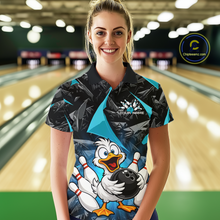 Load image into Gallery viewer, Custom Turquoise Funny Duck Bowling Jersey for Women Bowling League Bowling Team Shirts Polo &amp; 1/4 Zip HN233