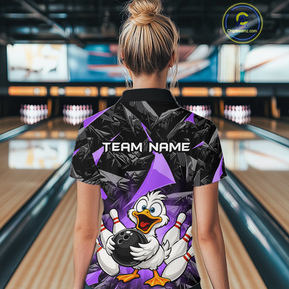 Custom Purple Funny Duck Bowling Jersey for Women Bowling League Bowling Team Shirts Polo & 1/4 Zip HN233