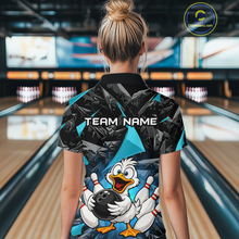 Load image into Gallery viewer, Custom Turquoise Funny Duck Bowling Jersey for Women Bowling League Bowling Team Shirts Polo &amp; 1/4 Zip HN233