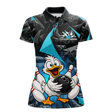 Load image into Gallery viewer, Custom Turquoise Funny Duck Bowling Jersey for Women Bowling League Bowling Team Shirts Polo &amp; 1/4 Zip HN233