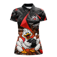 Load image into Gallery viewer, Custom Red Funny Duck Bowling Jersey for Women Bowling League Bowling Team Shirts Polo &amp; 1/4 Zip HN233