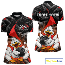 Load image into Gallery viewer, Custom Red Funny Duck Bowling Jersey for Women Bowling League Bowling Team Shirts Polo &amp; 1/4 Zip HN233