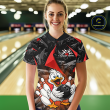 Load image into Gallery viewer, Custom Red Funny Duck Bowling Jersey for Women Bowling League Bowling Team Shirts Polo &amp; 1/4 Zip HN233
