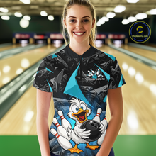 Load image into Gallery viewer, Custom Turquoise Funny Duck Bowling Jersey for Women Bowling League Bowling Team Shirts Polo &amp; 1/4 Zip HN233