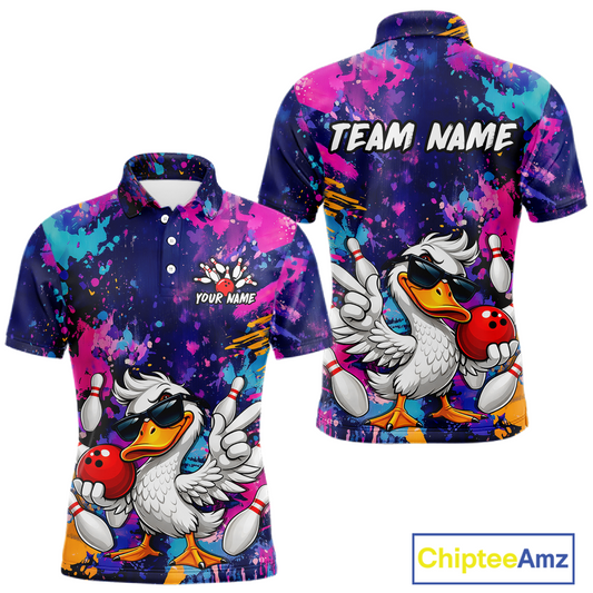 Custom Graffiti Funny Duck Bowling Jersey for Men Bowling League Bowling Team Shirts Polo & 1/4 Zip HN234