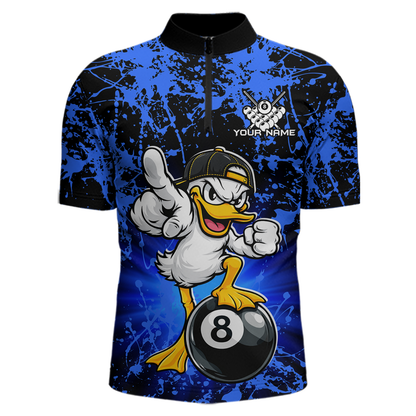 Custom Blue Funny Duck Billiard Shirt for Men Billiard Team Jersey League 8 Ball Pool Shirts NNT171