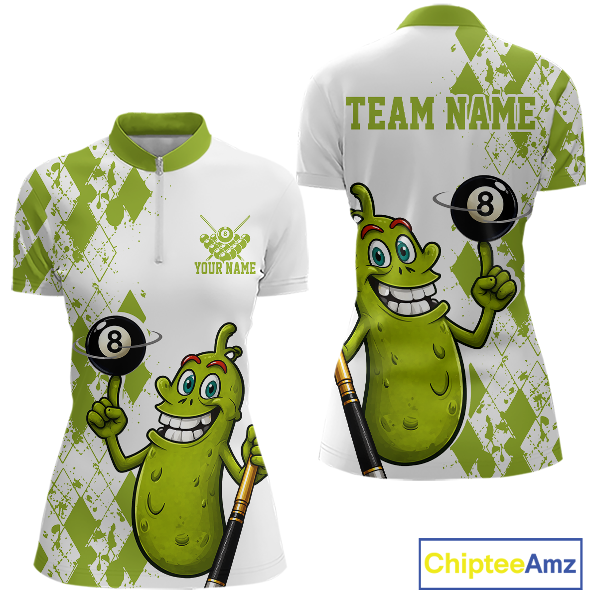 Custom Funny Pickle 8 Ball Pool Shirts Argyle Billiard Shirt for Women Billiard Team Jersey League NNT173