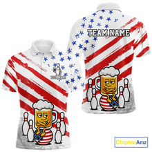 Load image into Gallery viewer, Custom US Flag Funny Beer Bowling Jersey for Men Polo &amp; 1/4 Zip Bowling Team Shirts HNT143