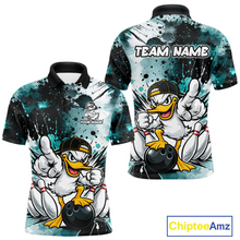 Load image into Gallery viewer, Custom Watercolor Teal Duck Bowling Jersey for Men Bowling Team Shirts Polo &amp; 1/4 Zip HNT239