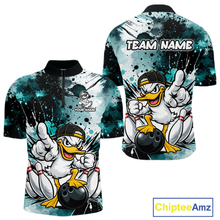 Load image into Gallery viewer, Custom Watercolor Teal Duck Bowling Jersey for Men Bowling Team Shirts Polo &amp; 1/4 Zip HNT239